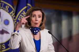 House Speaker Nancy Pelosi of Calif. speaks during a news conference on Capitol Hill in Washington. House Democrats are seeking to drive the debate on the next coronavirus response bill. They're promising a mega-package stuffed with Democratic priorities, including funding for state and local governments. Image: AP Photo/Manuel Balce Ceneta