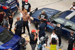 Atlanta Police Chief Erika Shields speaks with media as protesters gather, Friday, May 29, 2020, in Atlanta, in response to the death of George Floyd in police custody on Memorial Day in Minneapolis. Image: AP Photo/Mike Stewart