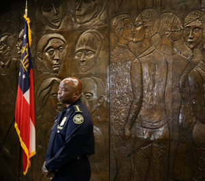 Then-Interim Atlanta Police Chief Rodney Bryant speaks to the Associated Press on Thursday, June 18, 2020, in Atlanta.