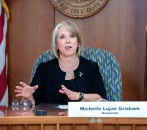 New Mexico Gov. Michelle Lujan Grisham gives an update on the COVID-19 outbreak in the state Capitol during a news conference in Santa Fe, N.M. on April 15, 2020.