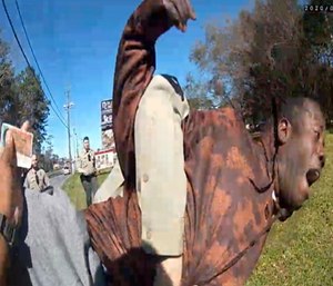 In this still image from body camera video released by the Valdosta police, Antonio Arnelo Smith is slammed face-first to the ground by a Valdosta police sergeant on Feb. 8, 2020. (Photo/Valdosta Police via AP)