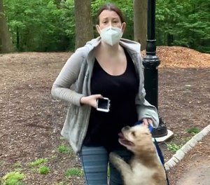 Amy Cooper was charged with filing a false report after she called police on a black man while walking her dog in Central Park on May 25, 2020. Christian Cooper, no relation, videotaped the dispute. (Photo/Christian Cooper via AP, File)