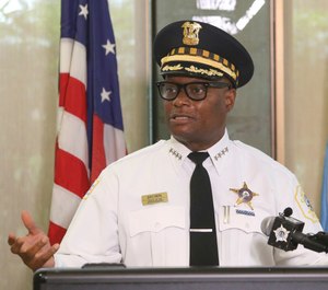 Chicago Police Superintendent David Brown speaks at a news conference on Monday, July 27, 2020 in Chicago. (AP Photo/Teresa Crawford)