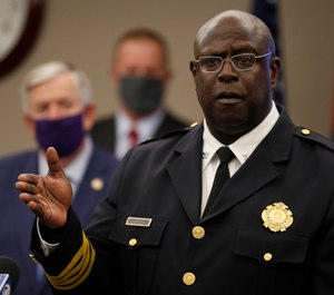 St. Louis police chief John Hayden speaks during a news conference Thursday, Aug. 6, 2020, in St. Louis. (AP Photo/Jeff Roberson)