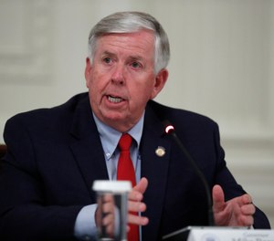 In this July 7, 2020, file photo, Missouri Gov. Mike Parson speaks in the White House in Washington.