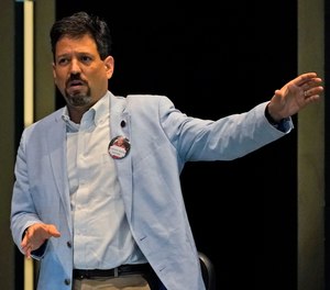 Virginia State Sen. Scott Surovell, D-Fairfax, gestures during debate during the Virginia Senate Special Session on Aug. 19, 2020, in Richmond, Va.