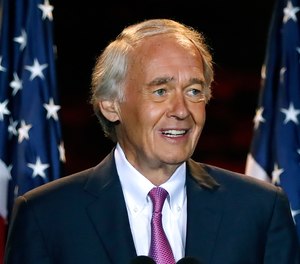 Incumbent U.S. Sen. Edward Markey speaks, Tuesday, Sept. 1, 2020, in Malden, Mass., after defeating U.S. Rep. Joe Kennedy III in the Massachusetts Democratic Senate primary.
