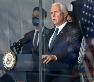 Vice President Mike Pence speaks at a ceremony Friday, Sept. 11 2020, in New York. According to the New York Daily News, Republican Rep. Pete King addressed the issue with Pence after the event, and Pence 