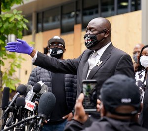 Attorney Ben Crump, representing George Floyd's family, addresses the media after a hearing at the Hennepin County Family Justice Center, Friday, Sept. 11, 2020, in Minneapolis.