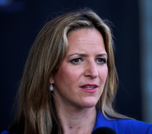 Michigan Secretary of State Jocelyn Benson talks about voting and the upcoming elections in Detroit Thursday, Sept. 24, 2020.