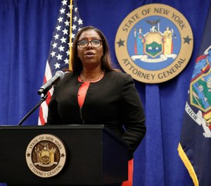 In this Aug. 6, 2020 file photo, New York State Attorney General Letitia James addresses the media during a news conference in New York.