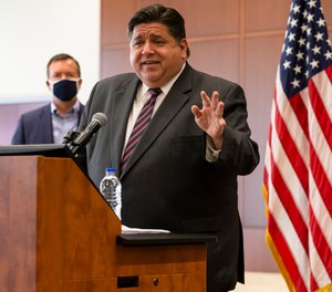 In this Sept. 21, 2020, Illinois Gov. J.B. Pritzker speaks in Springfield, Ill.