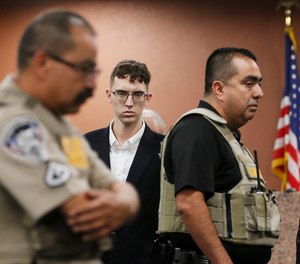In the is Oct. 10, 2019 file photo, El Paso Walmart shooting suspect Patrick Crusius pleads not guilty during his arraignment in El Paso, Texas.