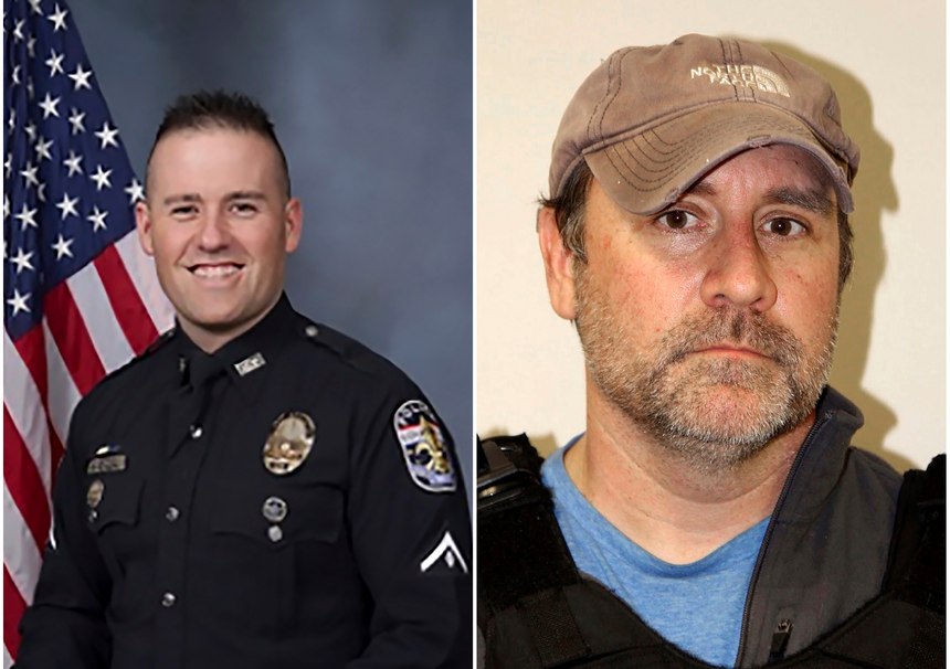 This undated photo released by the Louisville (Kentucky) Police shows Louisville Police Det. Joshua Jaynes, left, and Police Det. Myles Cosgrove.