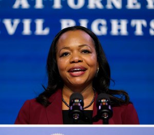 Assistant Attorney General for the Civil Rights Division nominee Kristen Clarke speaks during an event with then-President-elect Joe Biden and Vice President-elect Kamala Harris at The Queen theater in Wilmington, Del., Thursday, Jan. 7, 2021.