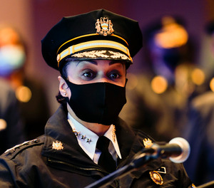 Philadelphia Police Commissioner Danielle Outlaw speaks during a news conference in Philadelphia, Monday, March 1, 2021.