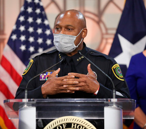 Houston Police Department Executive Assistant Chief Troy Finner speaks during a news conference Thursday, March 18, 2021, in Houston.
