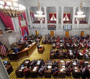 Members of the Tennessee House debate a bill allowing most adults to carry handguns without obtaining a permit Monday, March 29, 2021, in Nashville, Tenn.
