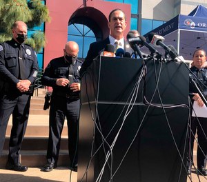 Orange County District Attorney Todd Spitzer talks during a news conference at the Orange Police Department headquarters in Orange, Calif., Thursday, April 1, 2021.
