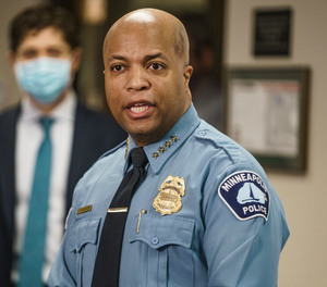 This Feb. 17, 2021, file photo shows Minneapolis Police Chief Medaria Arradondo addressing the press on preparations for Derek Chauvin's trial in Minneapolis.