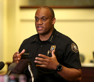In this Aug. 30, 2020, file photo, Portland, Ore., Police Chief Chuck Lovell speaks during a news conference in Portland, Ore.
