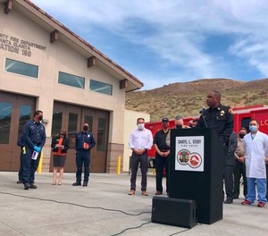 Chief Daryl Osby talks during a news conference about the shooting at a local fire station in Santa Clarita, Calif.
