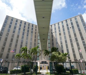 An elevated walkway leading from the Miami-Dade County Pre-Trial Detention Center to the Richard E. Gerstein Justice Building is shown, Friday, June 4, 2021, in Miami.