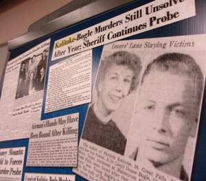 Clippings from the Great Falls Tribune were part of the Cascade County Sheriff's Office investigative file into the 1956 murders of Patricia Kalitzke, 16, and Duane Bogle, 18.