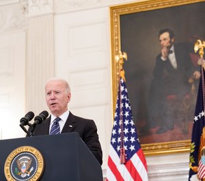 President Joe Biden speaks during an event in the State Dining room of the White House in Washington, Wednesday, June 23, 2021, to discuss gun crime prevention strategy.