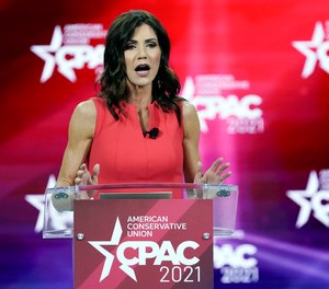 In this Feb. 27, 2021, file photo, South Dakota Gov. Kristi Noem speaks at the Conservative Political Action Conference (CPAC) in Orlando, Fla.