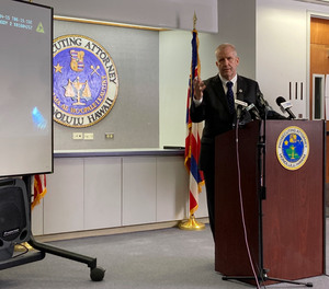 During a news conference in Honolulu on Wednesday, June 30, 2021, Prosecuting Attorney Steve Alm announces he won't be filing charges against officers who killed Lindani Myeni.