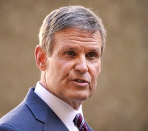 Tennessee Gov. Bill Lee speaks to reporters Tuesday, Jan. 19, 2021, in Nashville, Tenn.