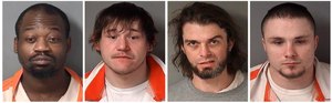 These undated photos provided by the Fulton County Sheriff's Department in Lewistown, Ill., shows, from left, Jesse Davis, 35, Cody Villalobos, 26, Zachary Hart, 36, and Eugene Roets, 23.