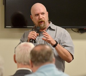 Det. Greg Ferency gives a presentation during the protecting places of worship forum on April 12, 2019, in Terre Haute, Ind. Ferency, a 30-year department veteran who had been a federal task force officer since 2010, was killed in an ambush shooting outside an FBI office in Indiana, an FBI official said Thursday, July 8, 2021.