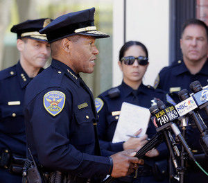 In this May 3, 2017, file photo, San Francisco Police Chief Bill Scott speaks to reporters in San Francisco.