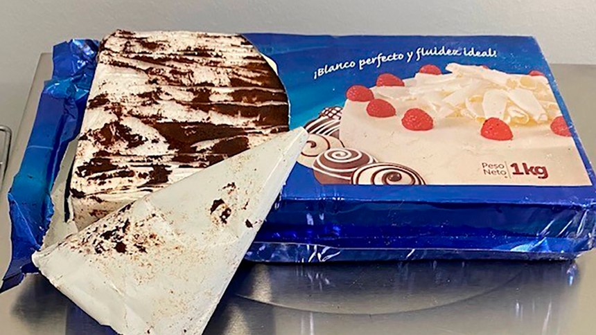 This marble cake contained about 2 pounds of cocaine with coffee grounds on top to cover up the scent.