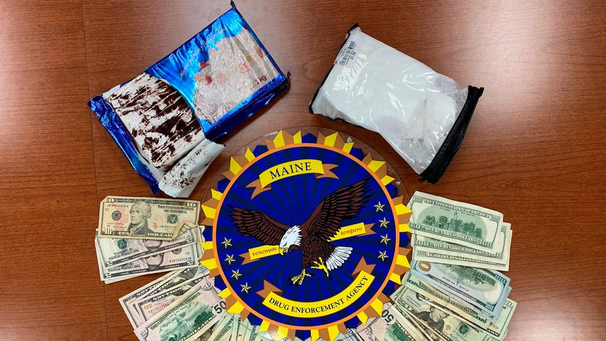 This undated photo shows a marble cake which contained about 2 pounds of cocaine, and cash, seized from a vehicle in Gardiner, Maine.