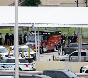 Emergency vehicles are seen outside the Pentagon Metro area Tuesday, Aug. 3, 2021, at the Pentagon in Washington.