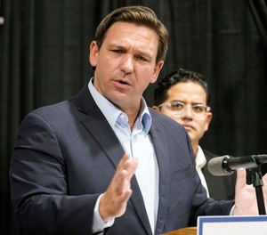 In this Wednesday, Aug. 18, 2021 file photo, Florida Governor Ron DeSantis speaks in Pembroke Pines, Fla.
