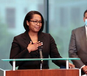 In this Wednesday, June 2, 2021, file photo, the new Columbus Division of Police Chief Elaine Bryant speaks during her introductory news conference in Columbus, Ohio.
