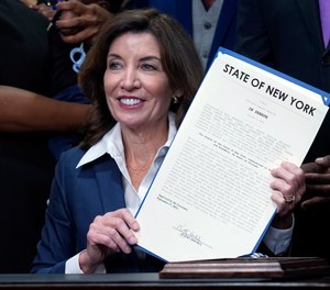 New York Gov. Kathy Hochul holds the