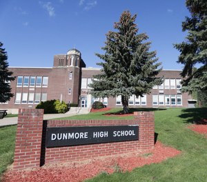 This Sept. 2021 photo shows Dunmore High School in Dunmore, Pa. Four teenagers have been charged with a plot to attack a Pennsylvania high school in 2024, on the 25th anniversary of the massacre at Colorado's Columbine High School, authorities said, Friday, Sept. 24, 2021.