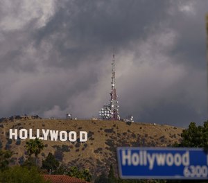 In this Nov. 7, 2020, file photo, clouds move over the Hollywood sign in Los Angeles.