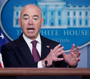 In this Sept. 24, 2021, file photo, Secretary of Homeland Security Alejandro Mayorkas speaks during a press briefing at the White House in Washington.