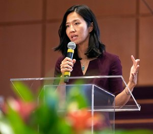 Then-mayoral candidate Michelle Wu speaks during a Town Hall forum, Saturday, Oct. 23, 2021.