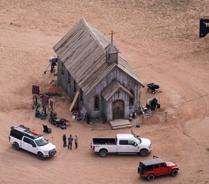 This aerial photo shows the movie set of 