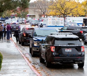 Police and emergency crews respond to a reported shooting at the Boise Towne Square shopping mall Monday, Oct. 25, 2021, in Boise, Idaho.