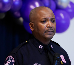 Detroit Police Chief James E. White speaks at the 4th Precinct on Friday, Oct. 29, 2021, in Detroit.