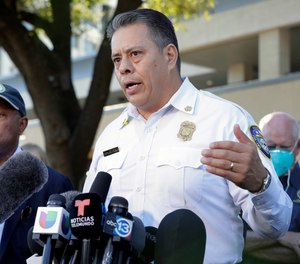 Houston Fire Chief Samuel Peña speaks during a news conference, Saturday, Nov. 6, 2021, in Houston, after several people died and scores were injured during a music festival the night before.