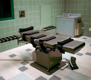 This March 22, 1995, photo, shows the interior of the execution chamber in the U.S. Penitentiary in Terre Haute, Ind.